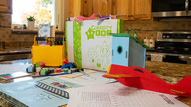 Colorful craft subscription box contents