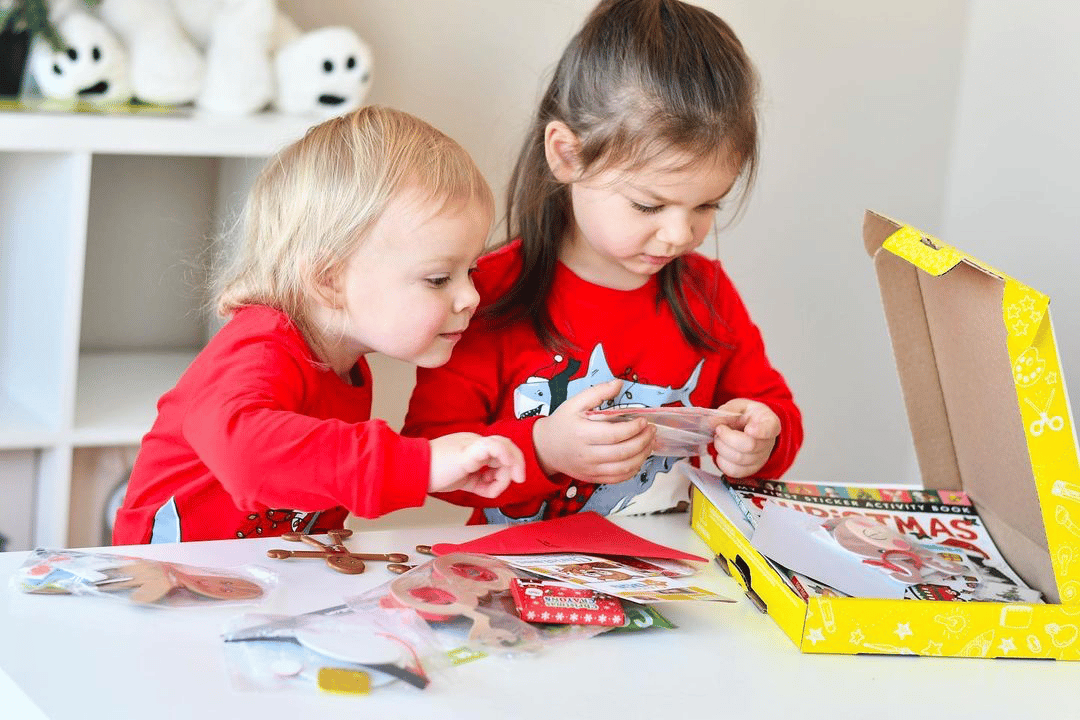 Kids crafting winter decorations