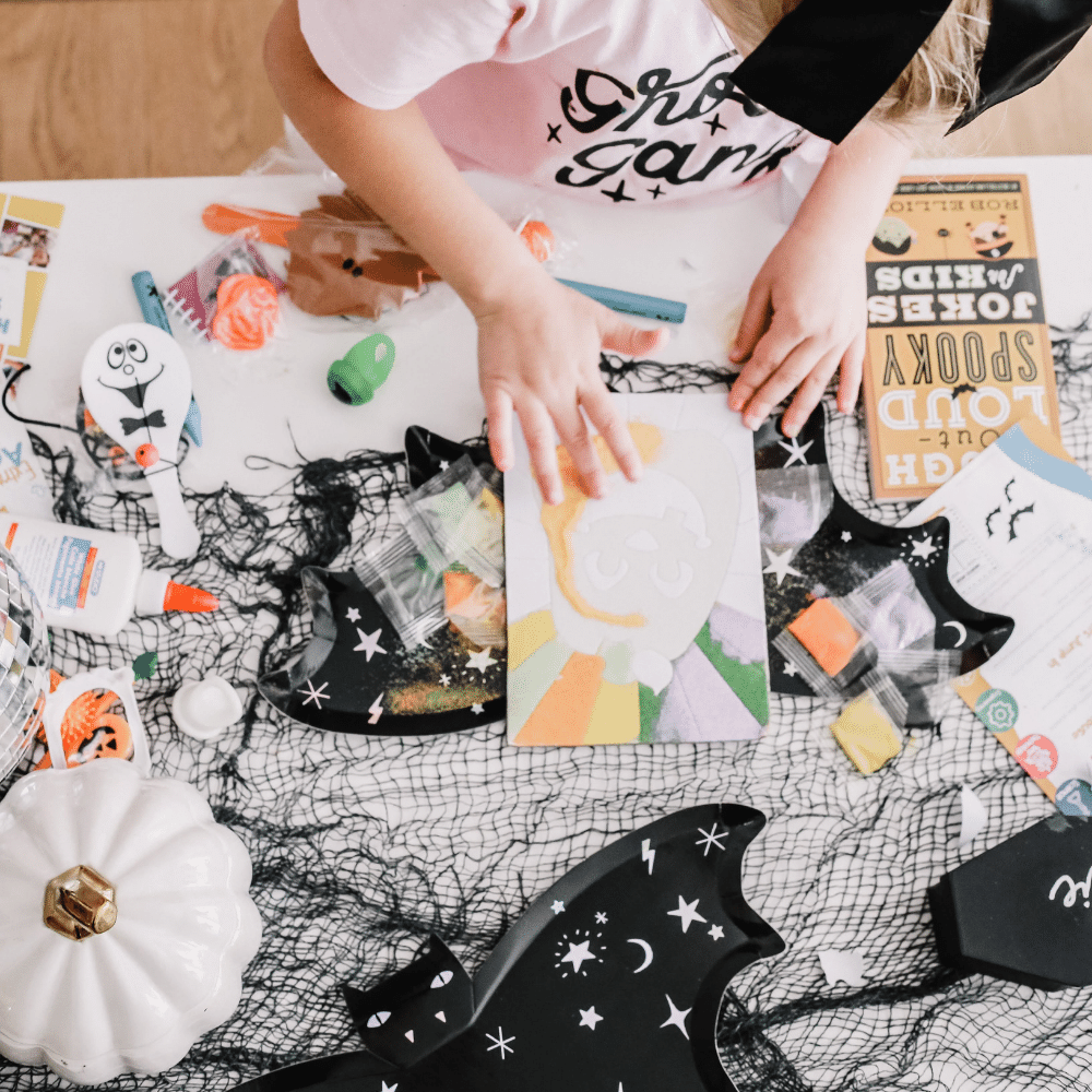 Kids crafting seasonal decorations